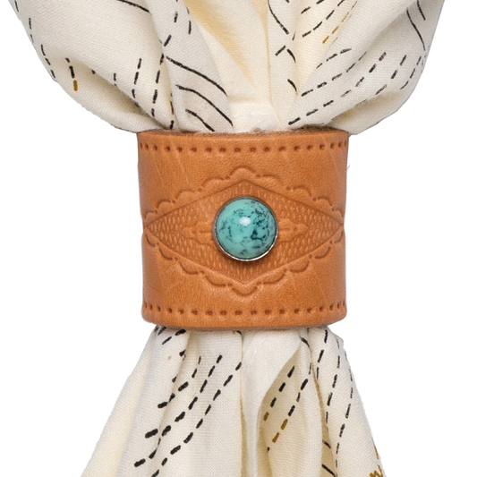 Leather Bandana Slide - Studded Diamond - Scarf Ring