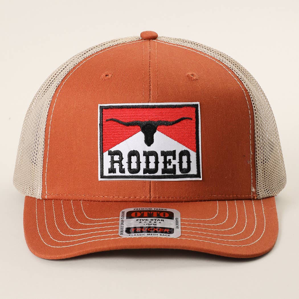 RODEO Patch Embroidered Mid Profile Mesh Back Trucker Hat