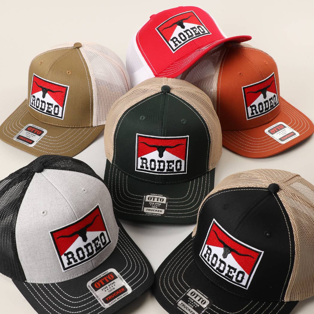 RODEO Patch Embroidered Mid Profile Mesh Back Trucker Hat