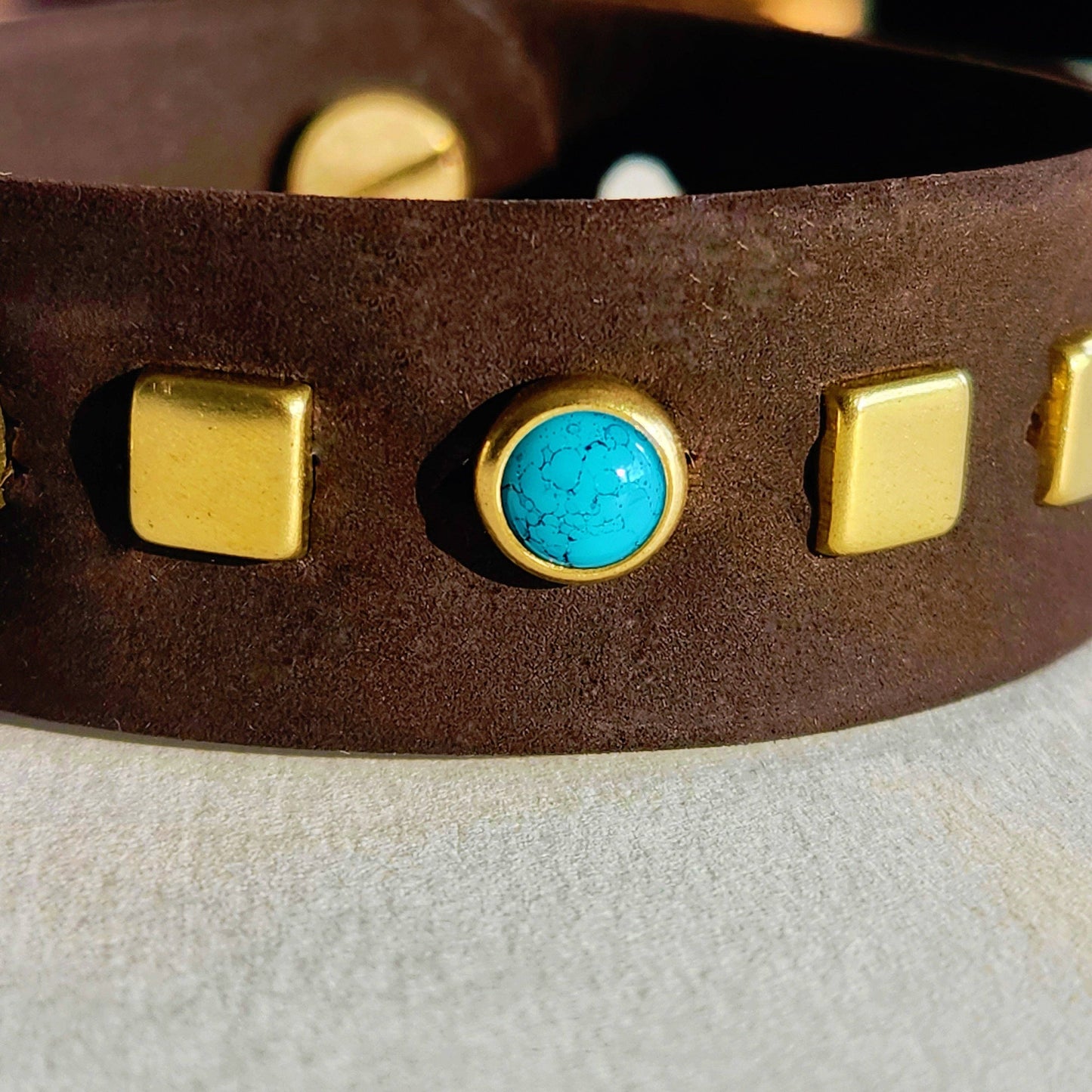 Chocolate Turquoise Square Leather Cuff Bracelet
