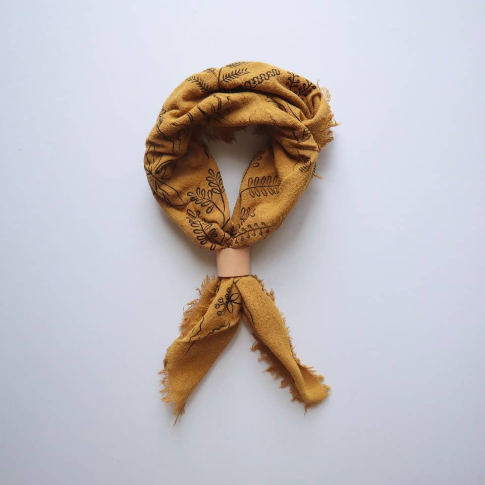 Desert Gold Botanical Print Naturally Dyed Bandana (black)