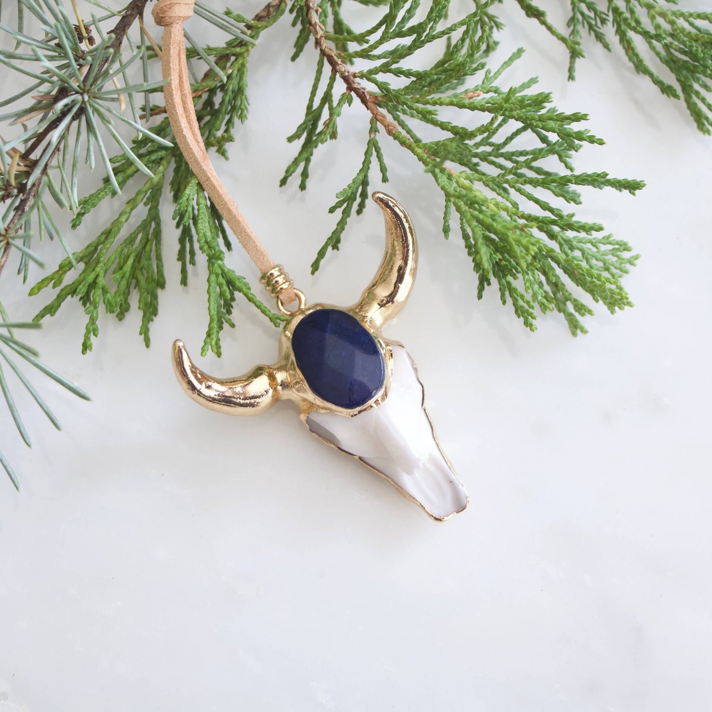 Lapis Lazuli Skull and Suede Christmas Ornaments
