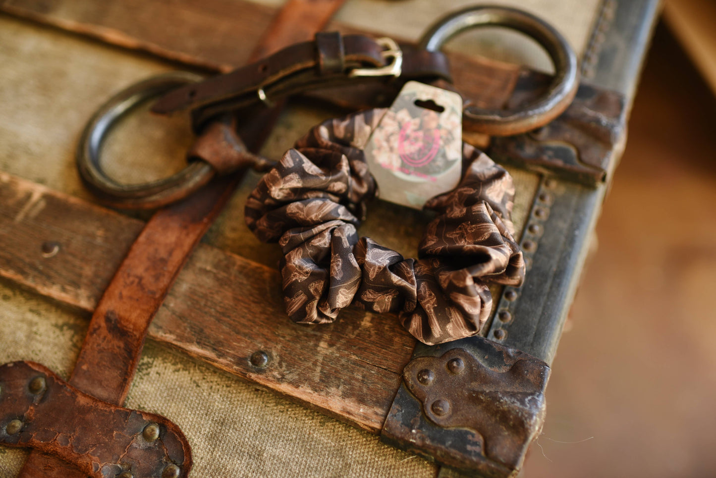 Western Saddle in Arena Brown Scrunchie Cowgirl Hair Accessory