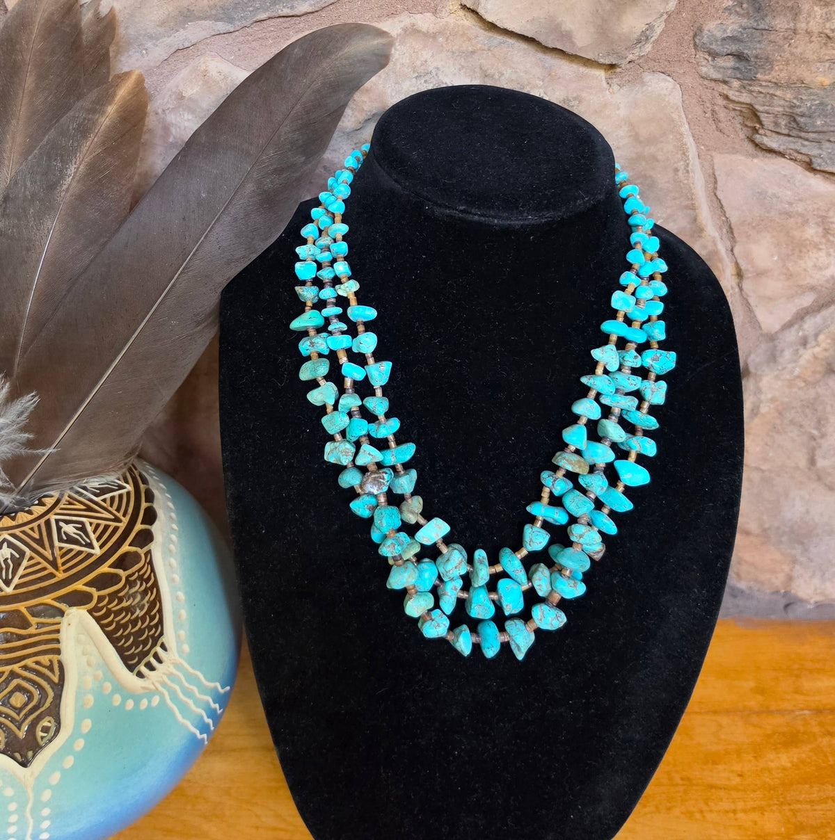 Turquoise nugget necklace with Seashell Heishi 1 strand