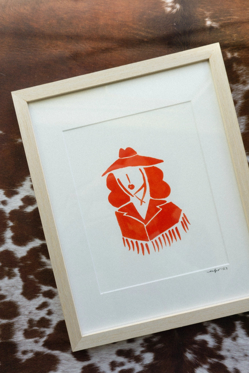 Western Lady in Red Art Print - 8" x 10"