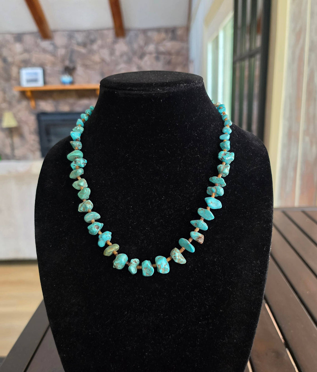 Turquoise nugget necklace with Seashell Heishi 1 strand