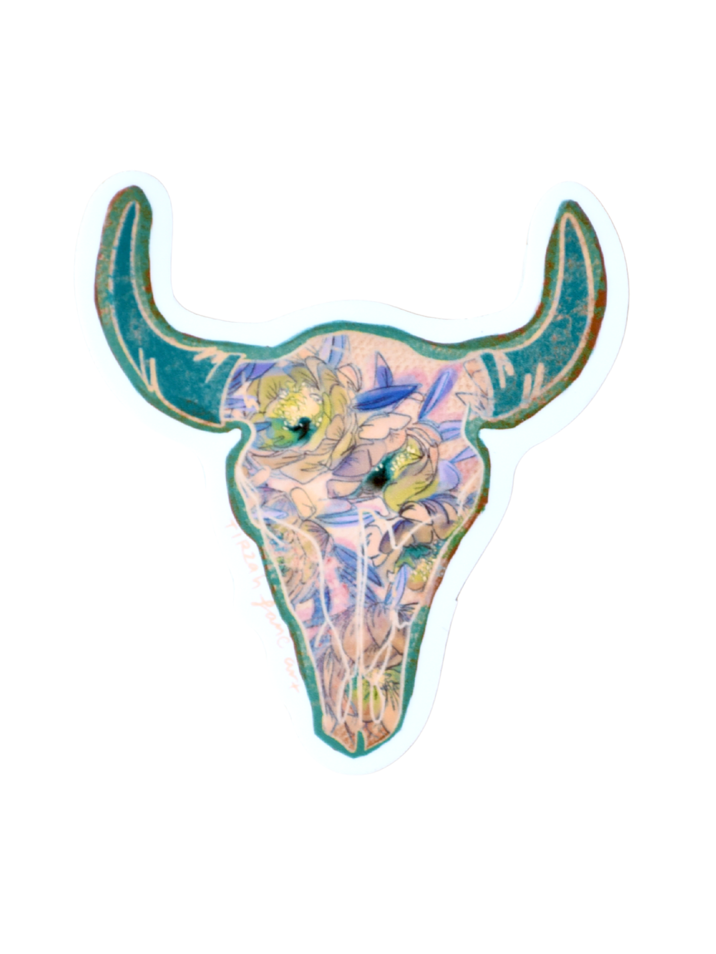 Floral Turquoise Colorful Cow Skull Western Waterproof Sticker Stocking Stuffer