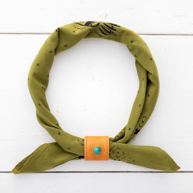 Leather Bandana Slide - Studded Diamond - Scarf Ring