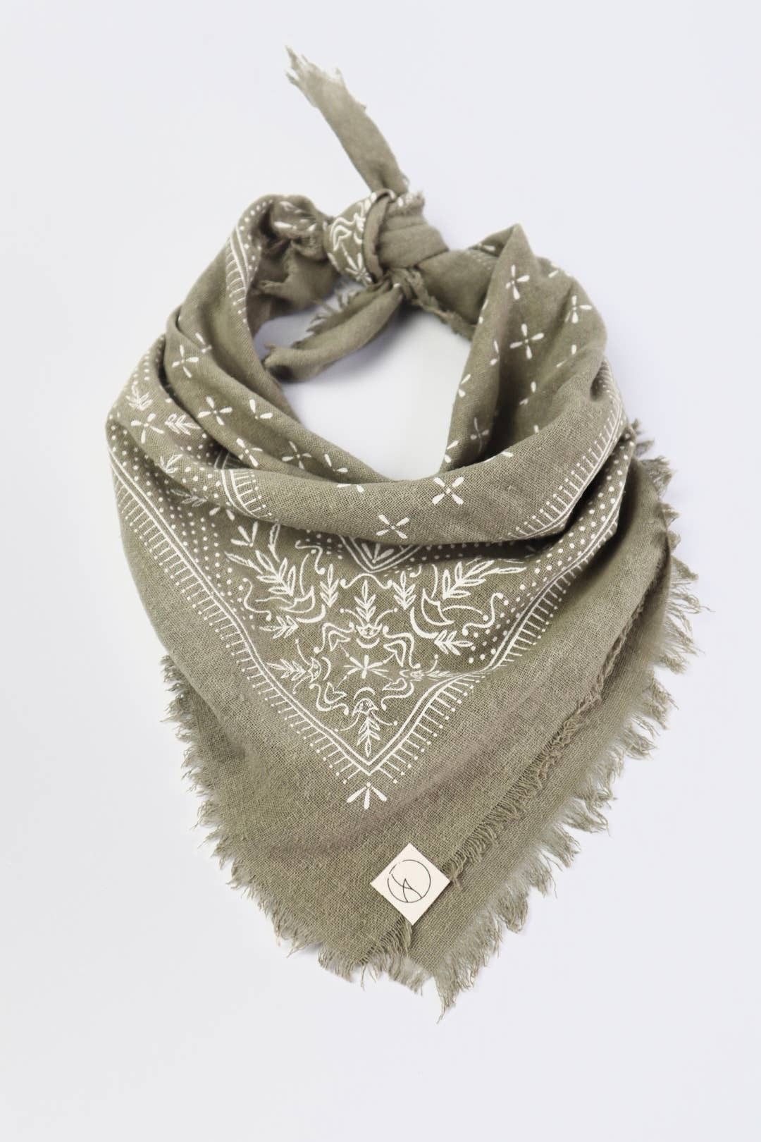 Sage Grey Classic Print Naturally Dyed Bandana (white)