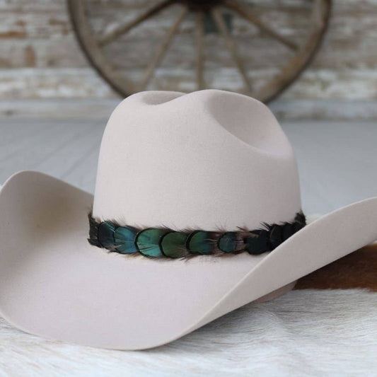 Iridescent Green Feather Hat Band