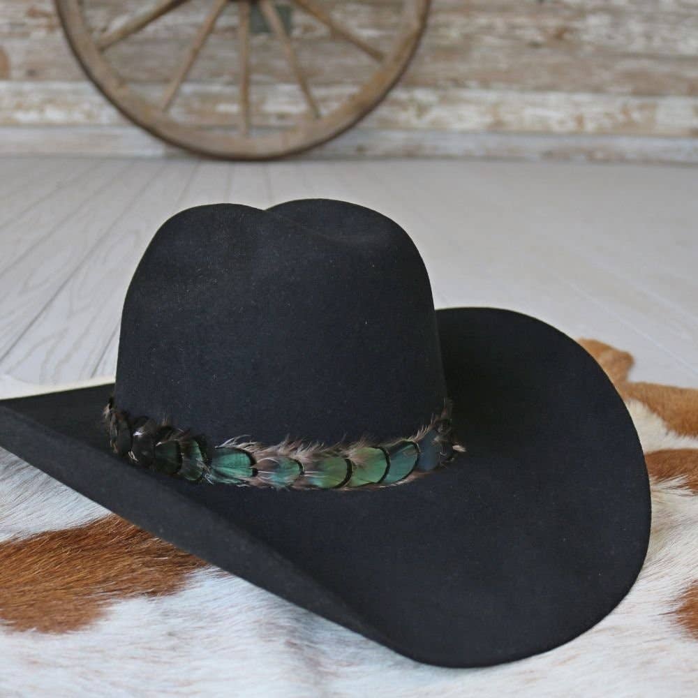 Iridescent Green Feather Hat Band