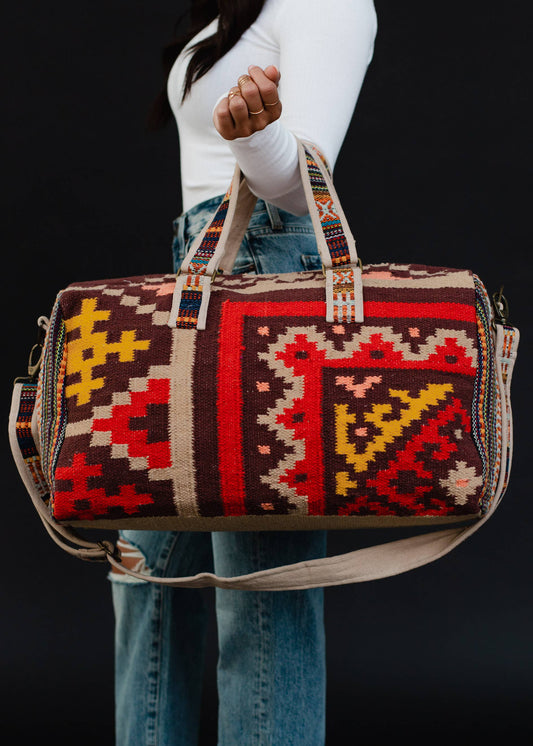 Brown & Multicolored Aztec Duffel