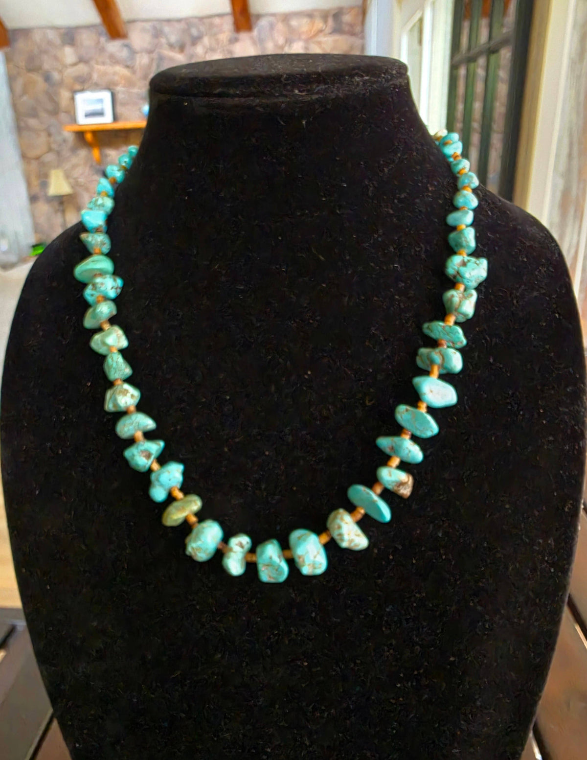 Turquoise nugget necklace with Seashell Heishi 1 strand