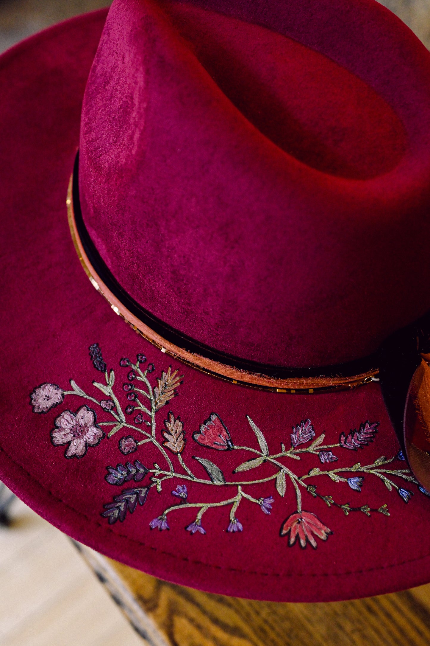 The Roslyn - Hand-Burned and Hand-Painted Wildflower Hat
