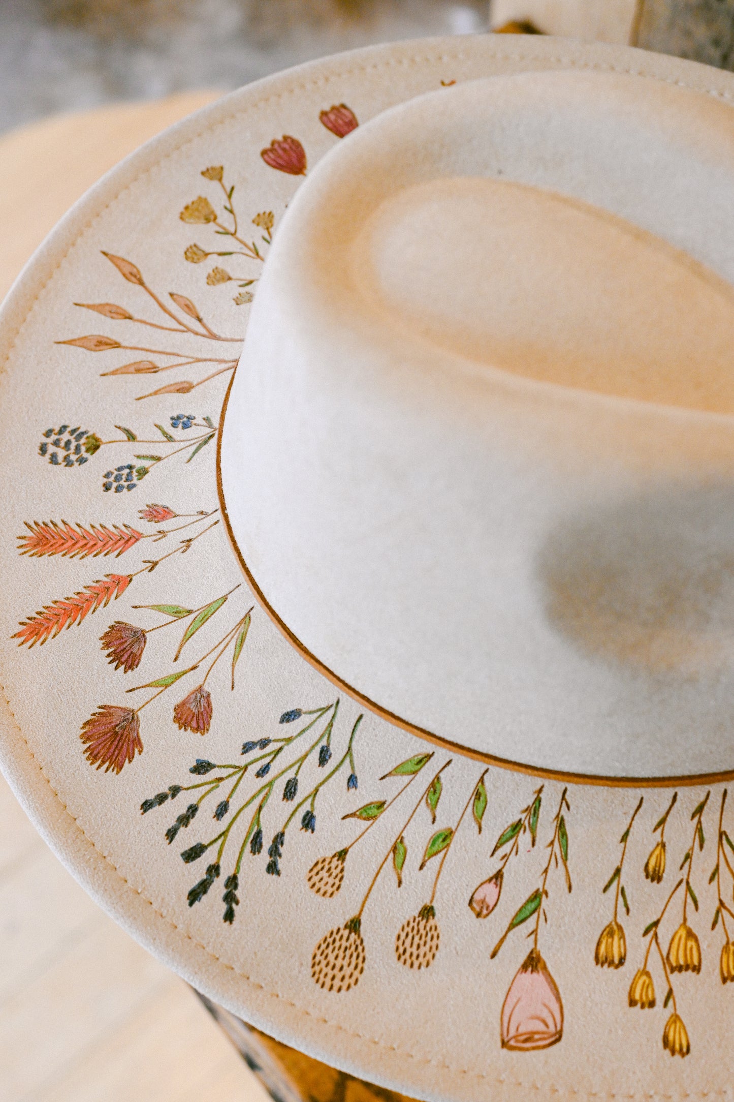The Emmaline - Hand-Burned and Hand-Painted Wildflower Hat