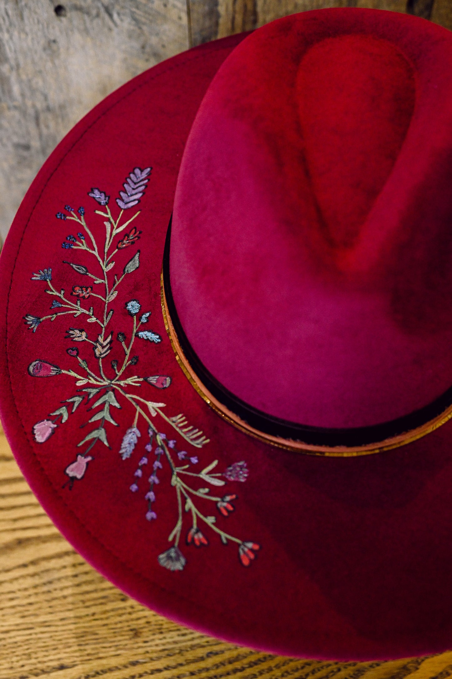 The Roslyn - Hand-Burned and Hand-Painted Wildflower Hat