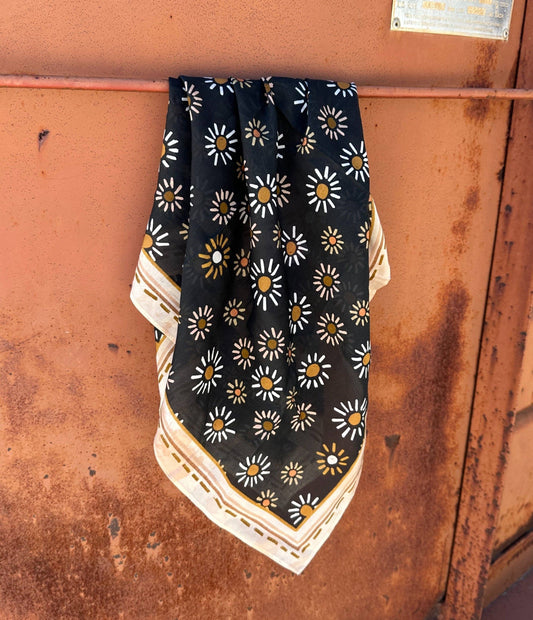 Dust N’ Daisies: Floral Western Cowgirl Silk Wild Rag Scarf