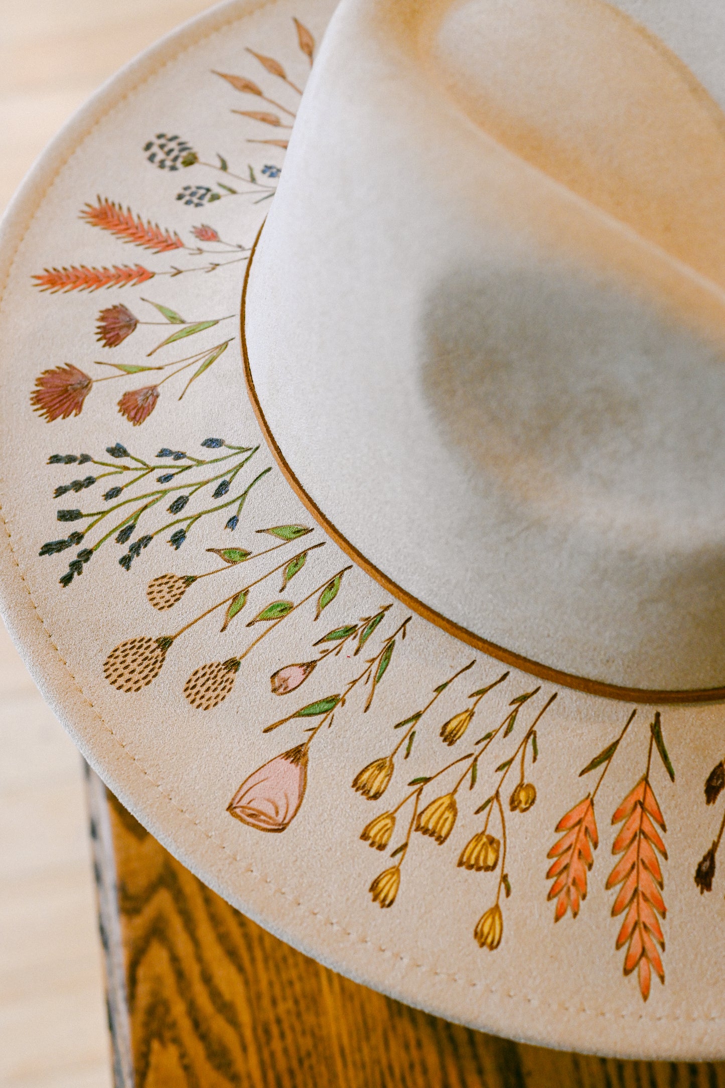 The Emmaline - Hand-Burned and Hand-Painted Wildflower Hat