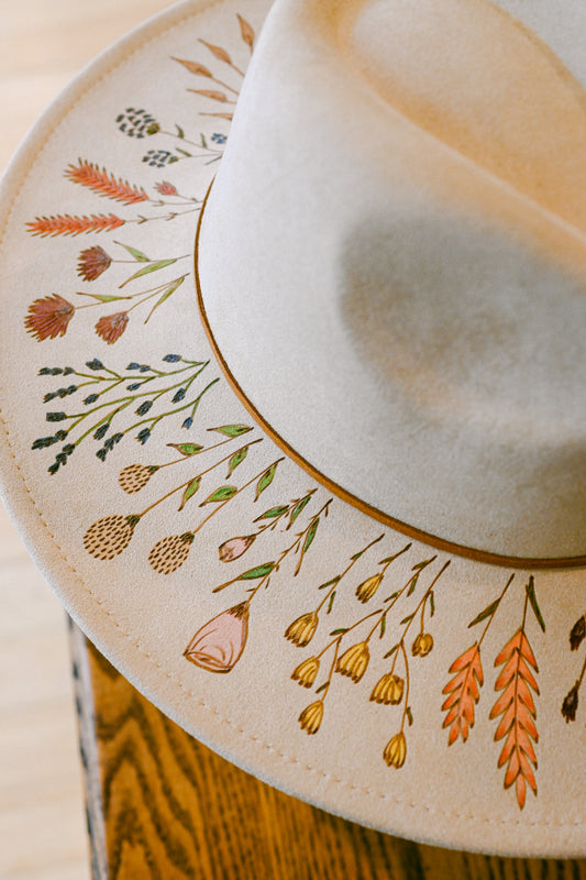 The Emmaline - Hand-Burned and Hand-Painted Wildflower Hat