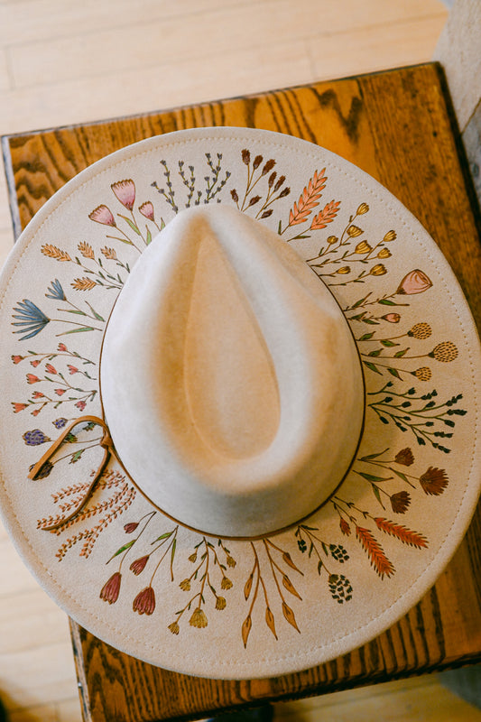 The Emmaline - Hand-Burned and Hand-Painted Wildflower Hat