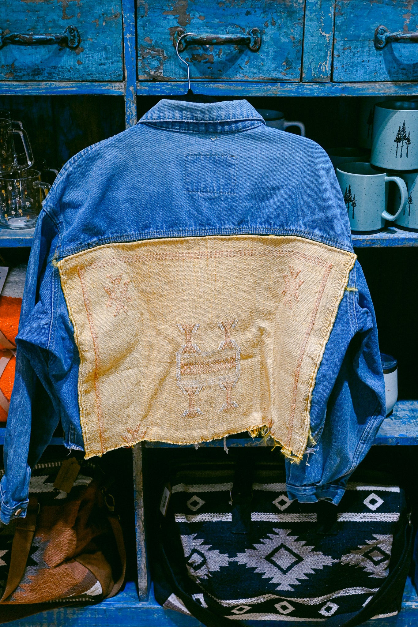 Upcycled Denim Jacket with Moroccan Textile