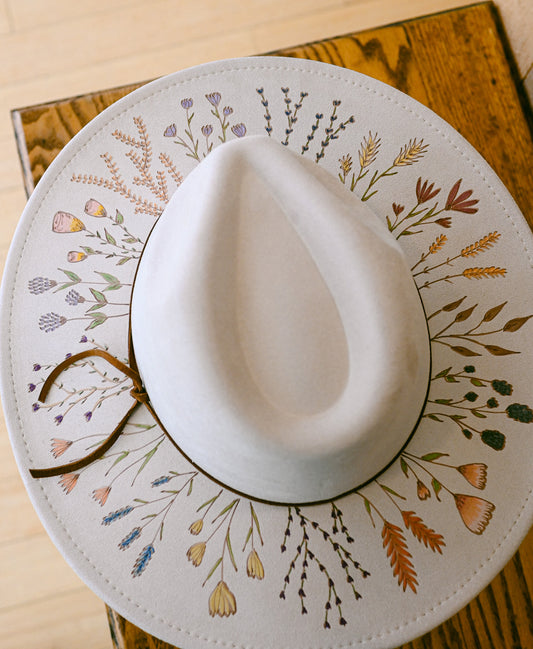 The Harlow - Hand-Burned and Hand-Painted Wildflower Hat