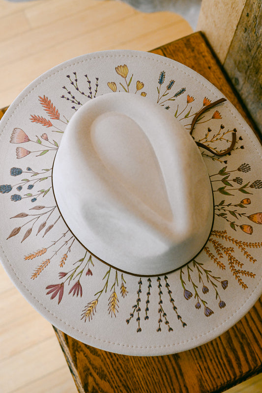 The Harlow - Hand-Burned and Hand-Painted Wildflower Hat