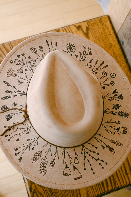 The Marian - Hand-Burned Wildflower Hat