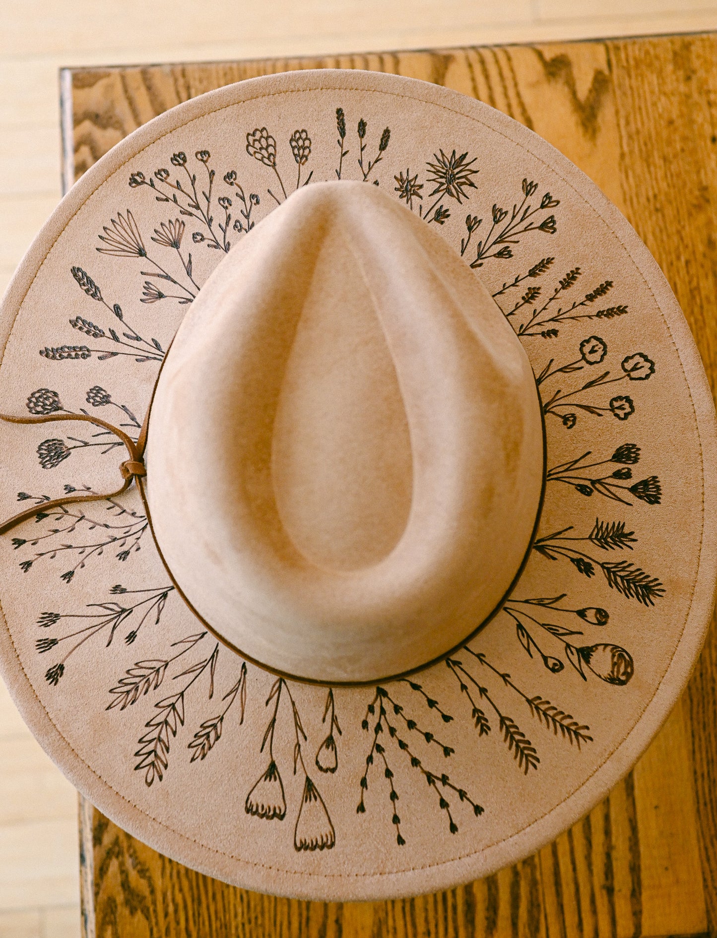 The Marian - Hand-Burned Wildflower Hat