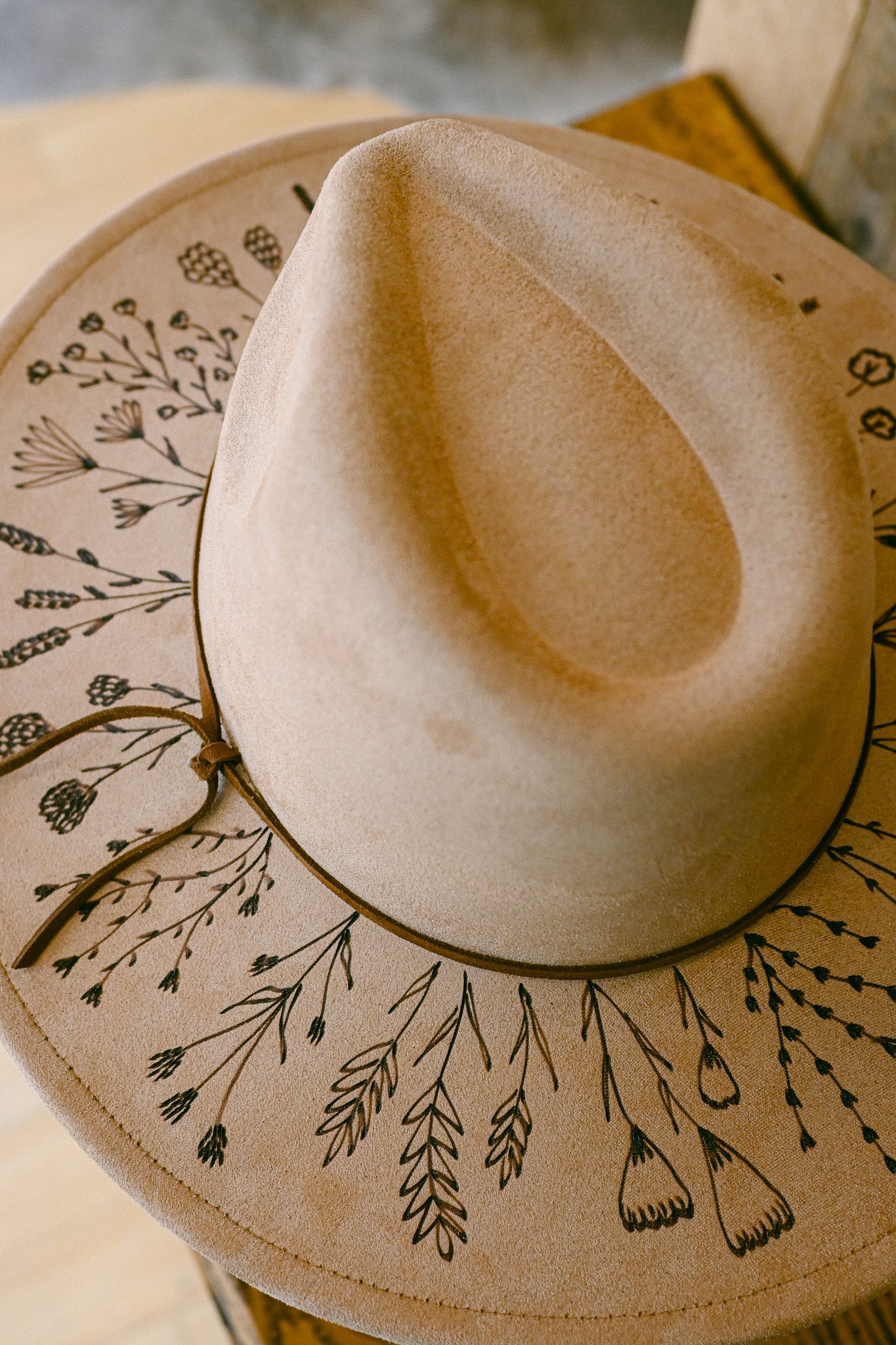 The Marian - Hand-Burned Wildflower Hat