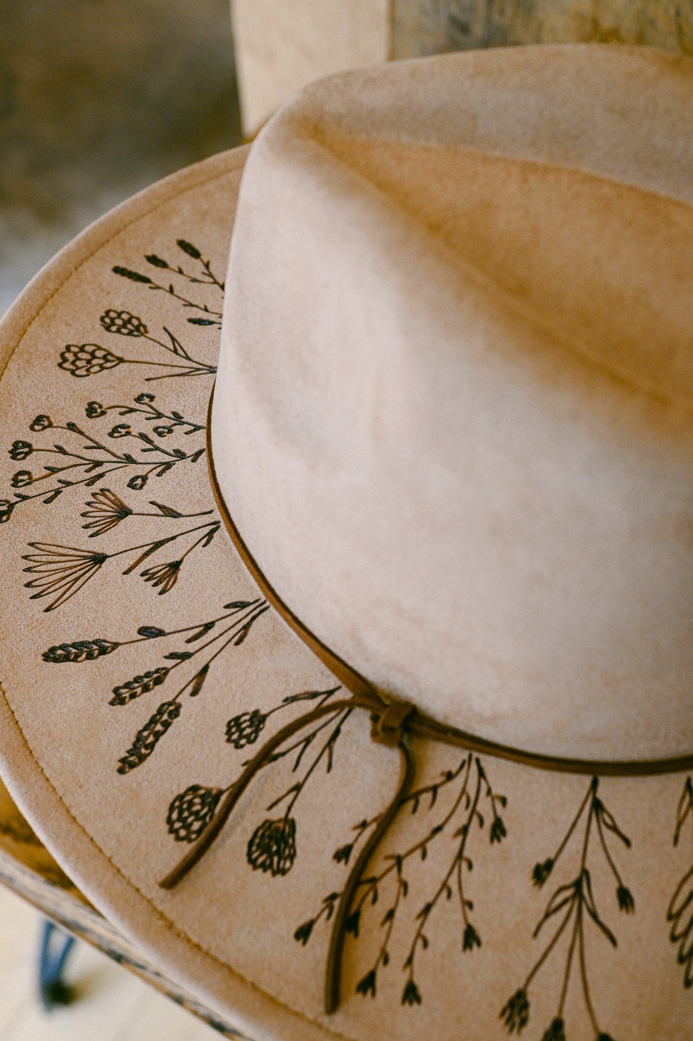 The Marian - Hand-Burned Wildflower Hat