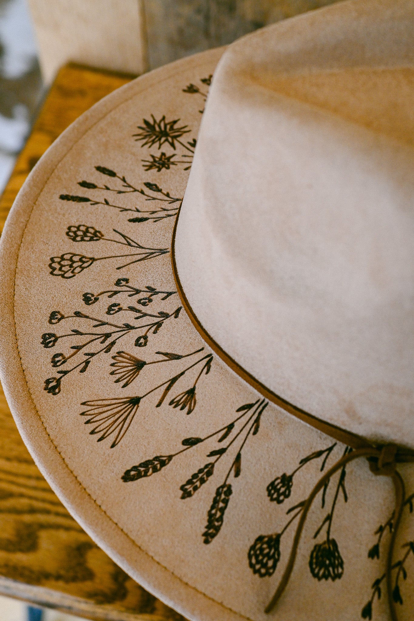 The Marian - Hand-Burned Wildflower Hat
