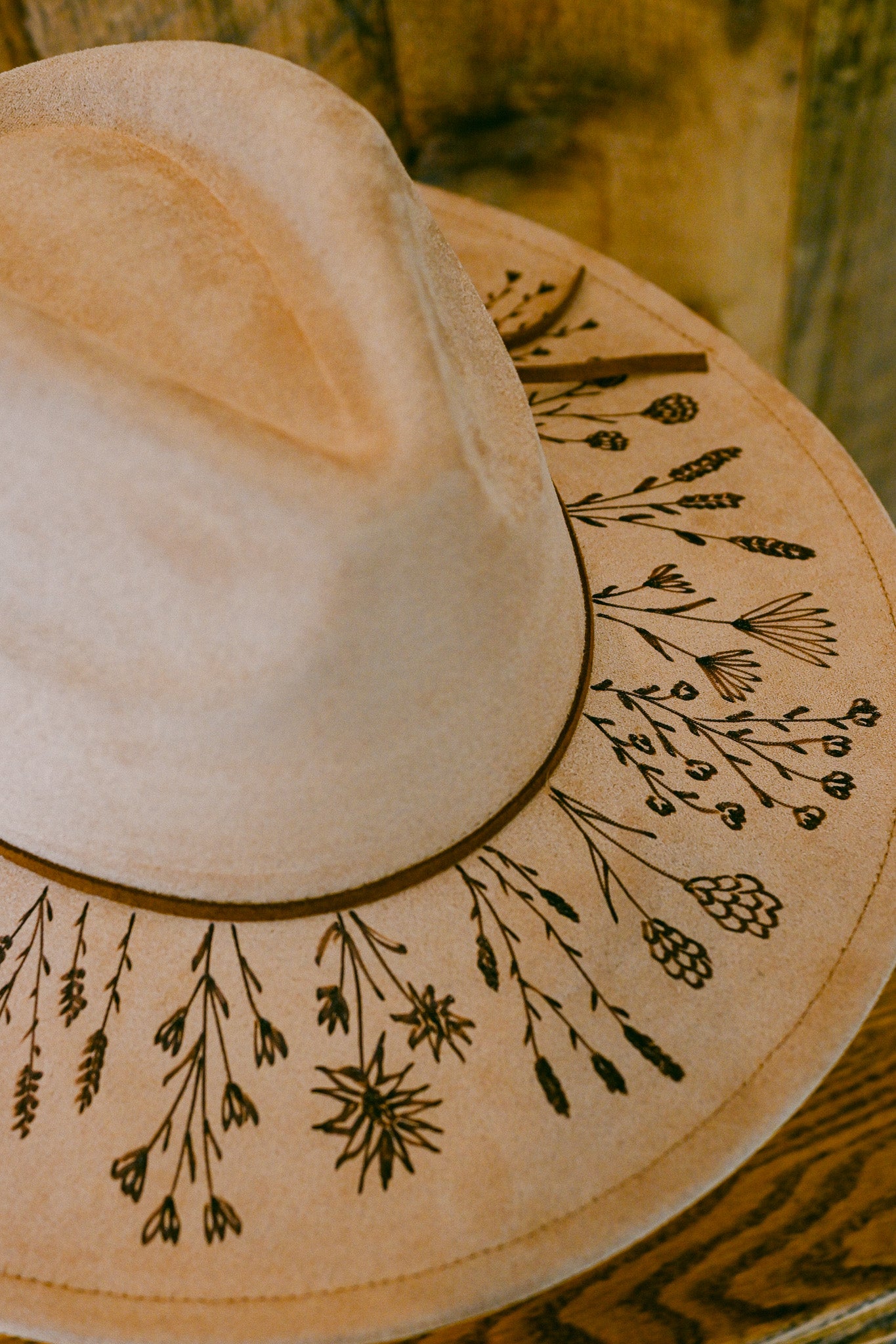 The Marian - Hand-Burned Wildflower Hat