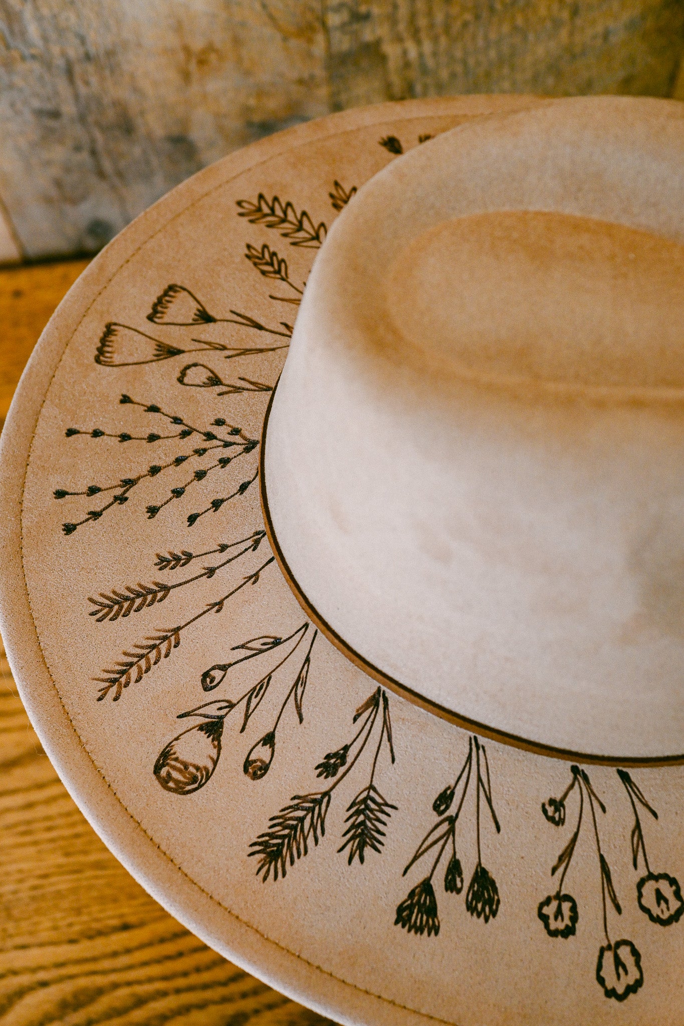 The Marian - Hand-Burned Wildflower Hat