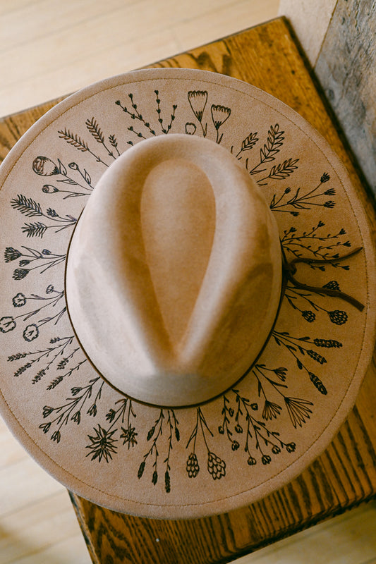 The Marian - Hand-Burned Wildflower Hat