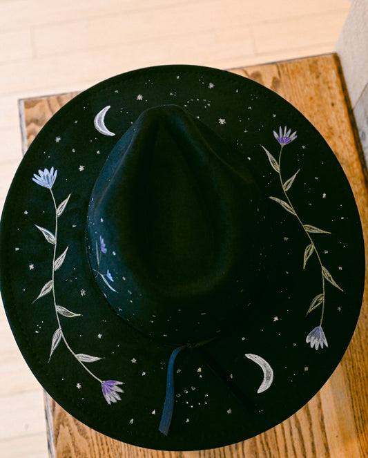 The Seren - Hand-Burned and Hand-Painted Wildflower Hat