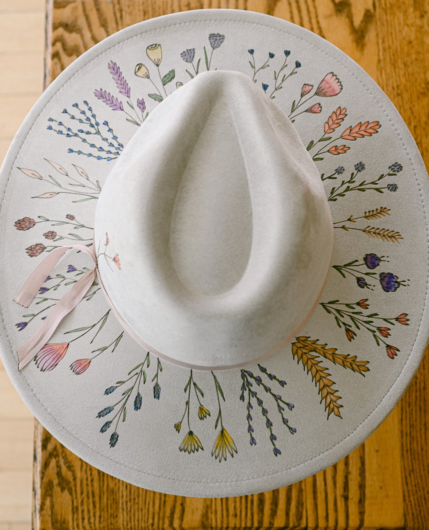 Custom Order Hand-Burned and Painted Wildflower Hat