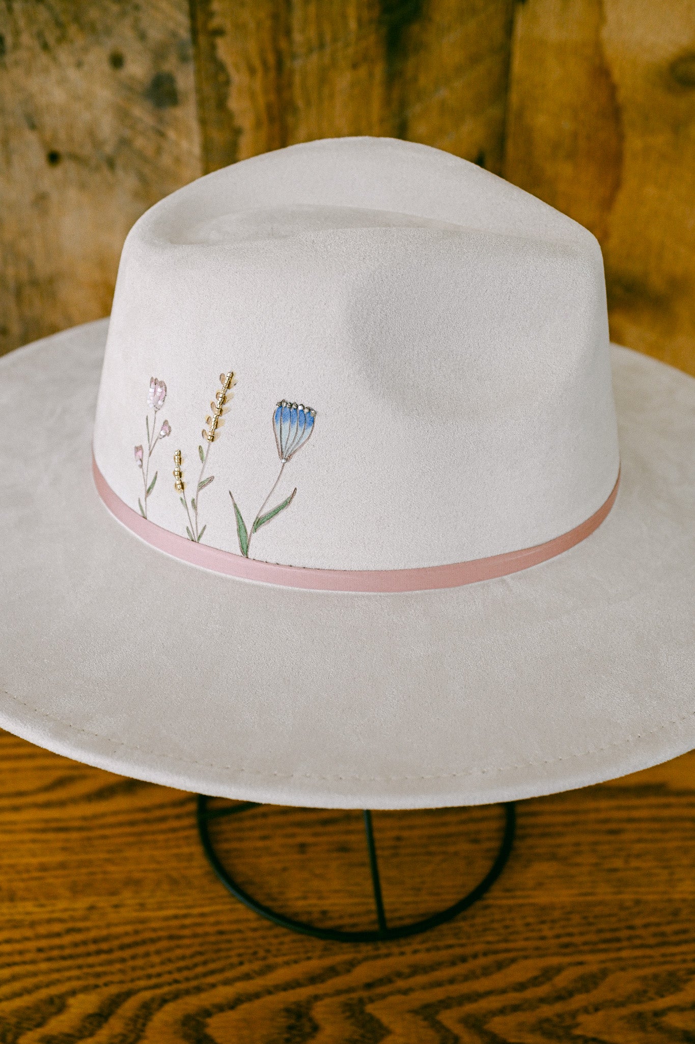 The Bryony - Hand Burned, Hand Painted and Hand Beaded Wildflower Hat