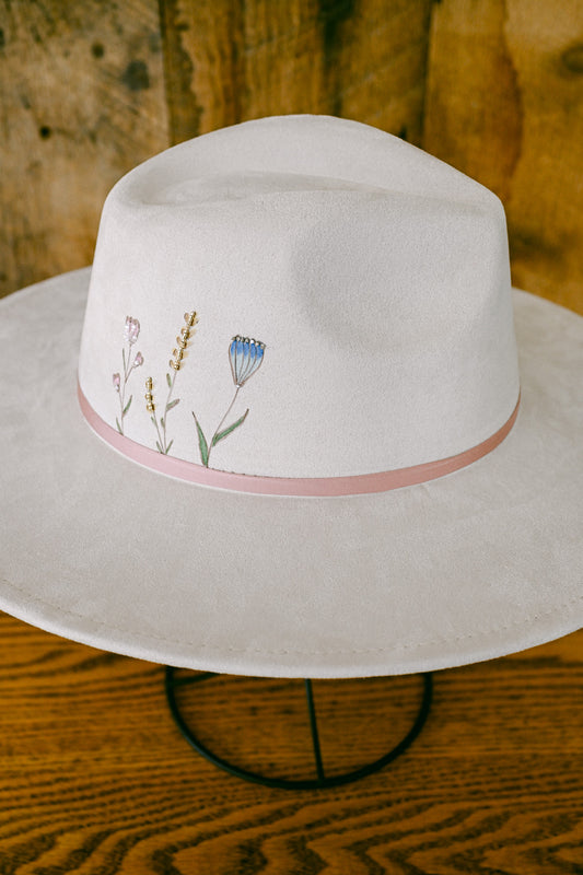 The Bryony - Hand Burned, Hand Painted and Hand Beaded Wildflower Hat