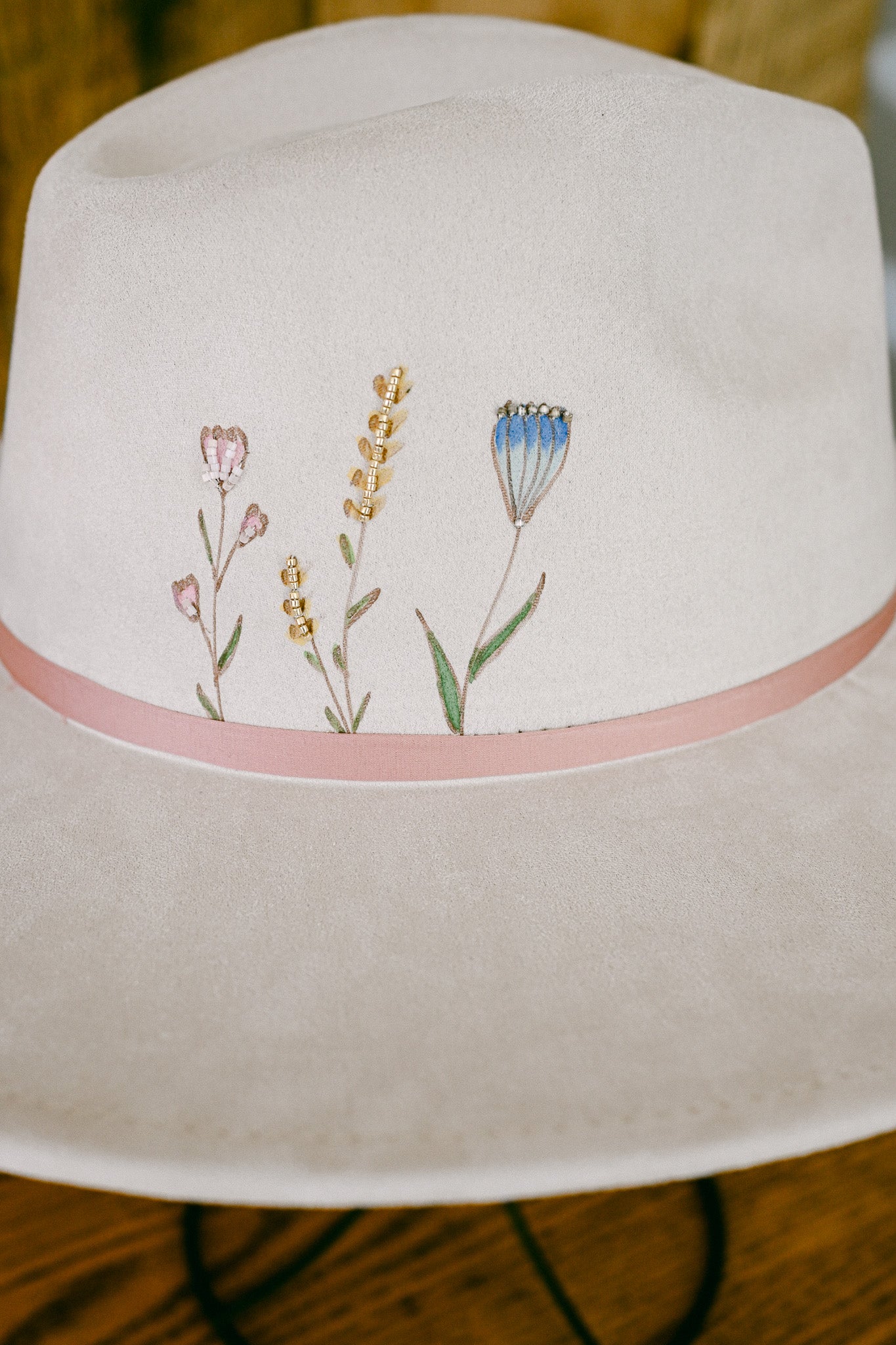 The Bryony - Hand Burned, Hand Painted and Hand Beaded Wildflower Hat