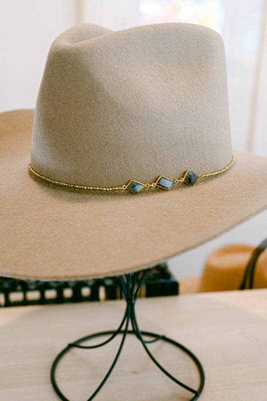 Three Bezel Labradorite with Brass Beads Hat Band