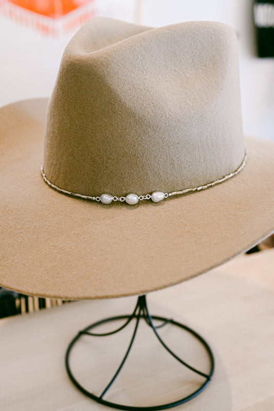 Three Bezel Pearl with Silver Beads Hat Band