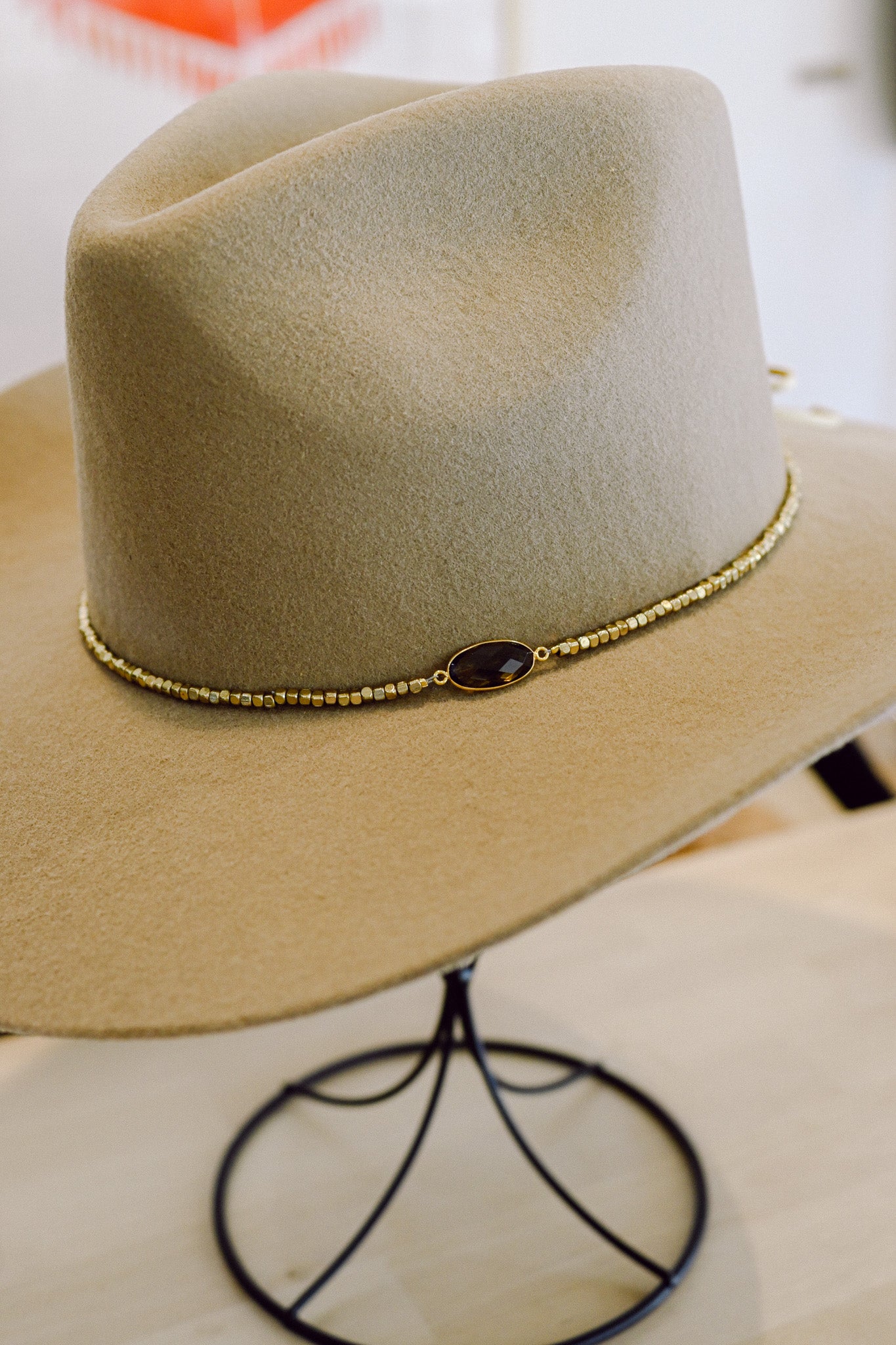 Smoky Topaz Bezel with Brass Beads Hat Band