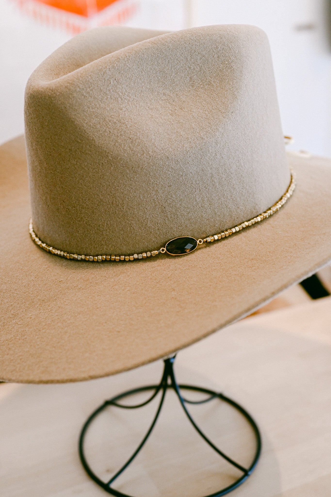 Smoky Topaz Bezel with Brass Beads Hat Band