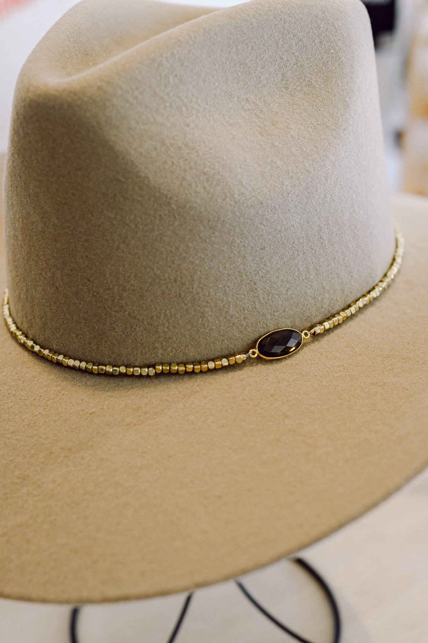Smoky Topaz Bezel with Brass Beads Hat Band