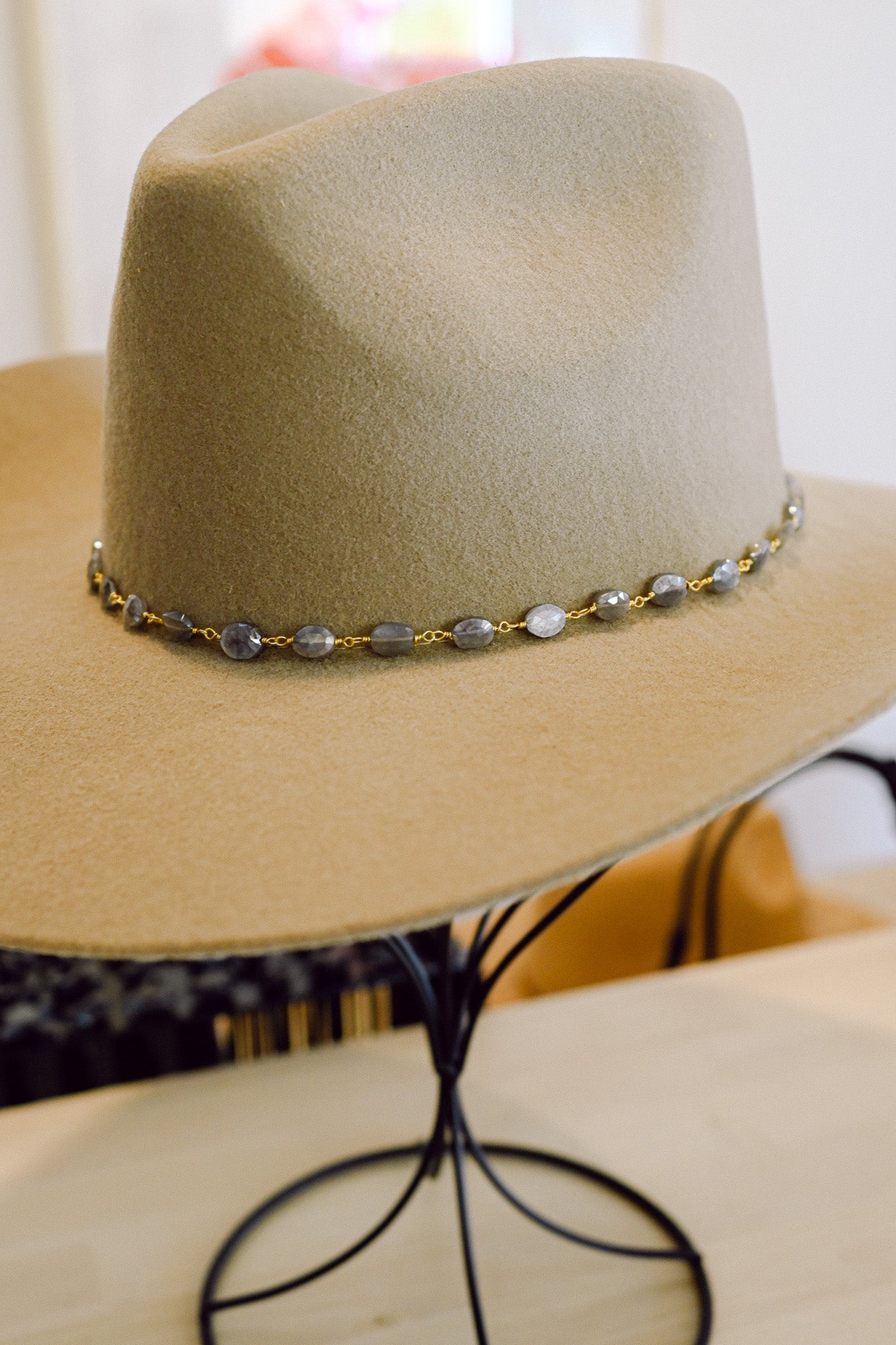 Moonstone Faceted Oval Gold Chain Hat Band