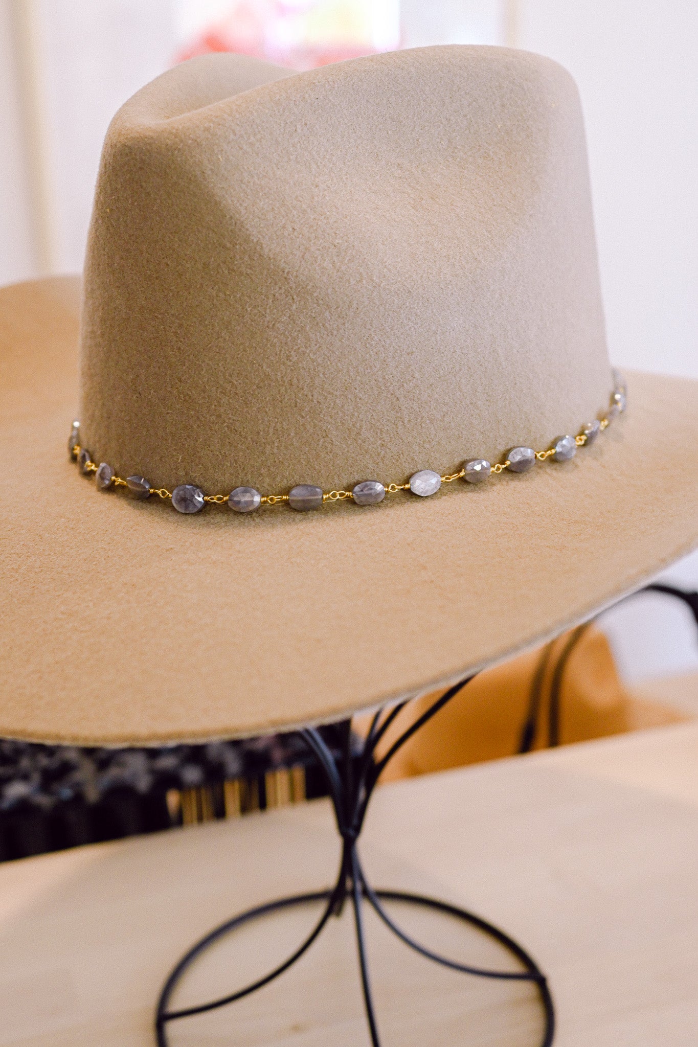 Moonstone Faceted Oval Gold Chain Hat Band