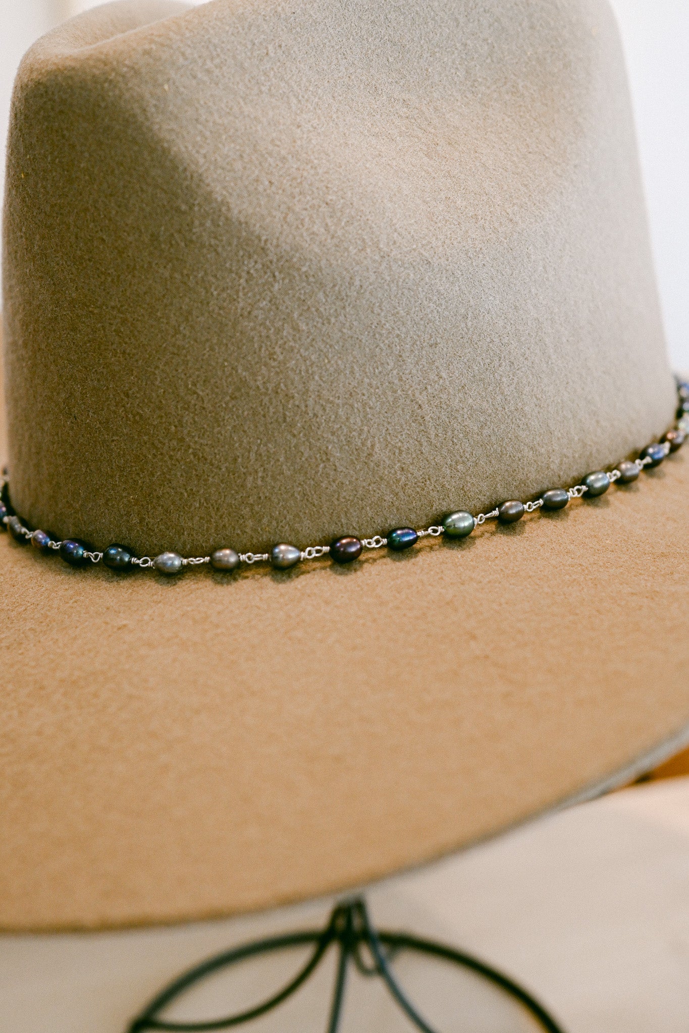 Pearl Chain Hat Band with Deerskin Ties
