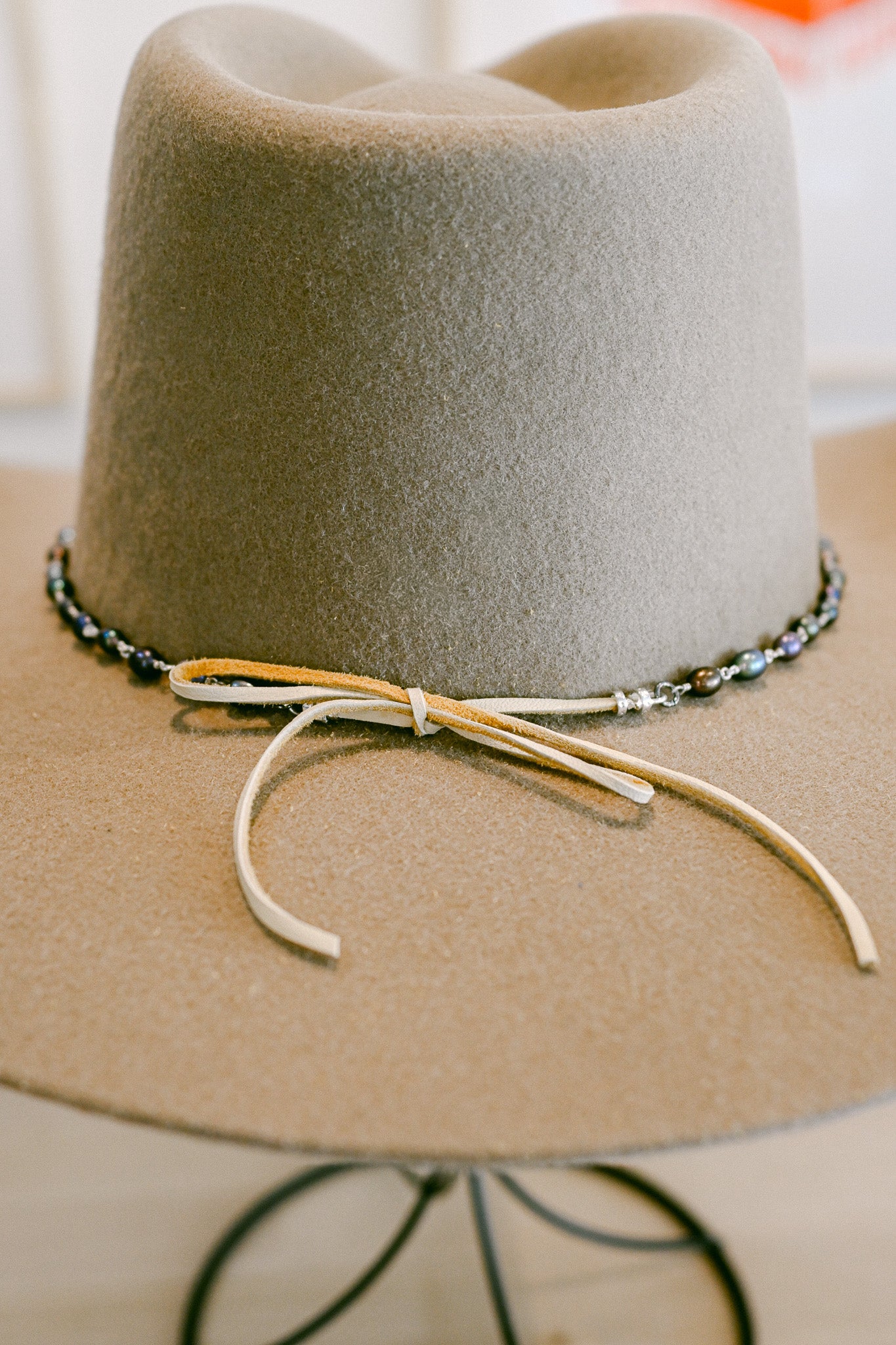 Pearl Chain Hat Band with Deerskin Ties