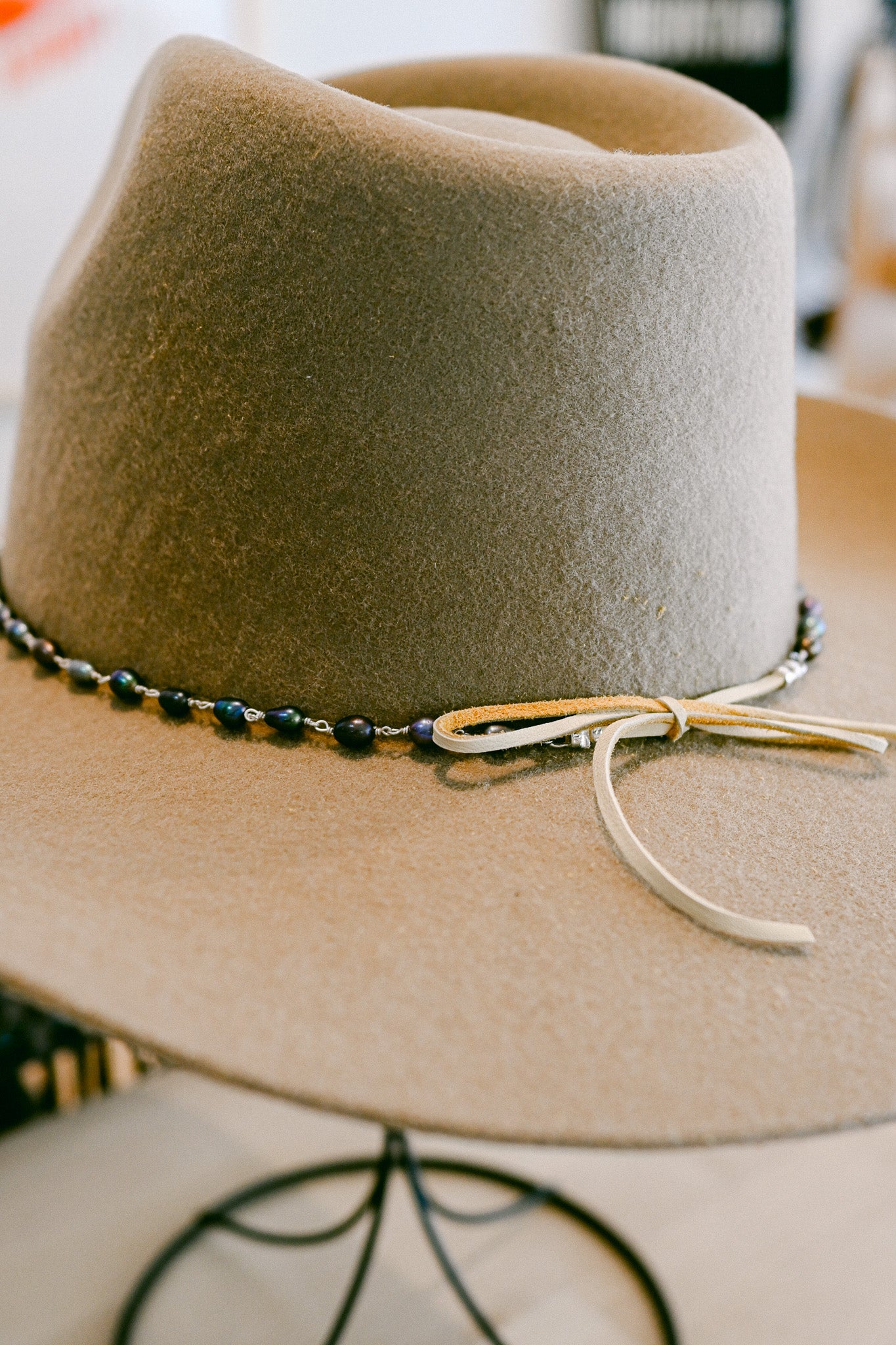 Pearl Chain Hat Band with Deerskin Ties